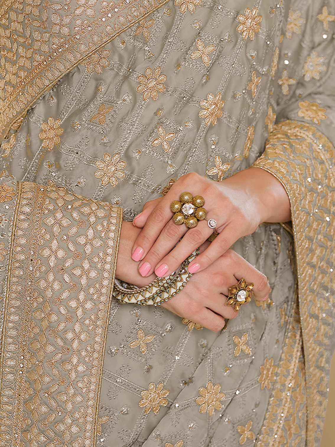 Grey Satin Georgette Saree With Unstitched Blouse