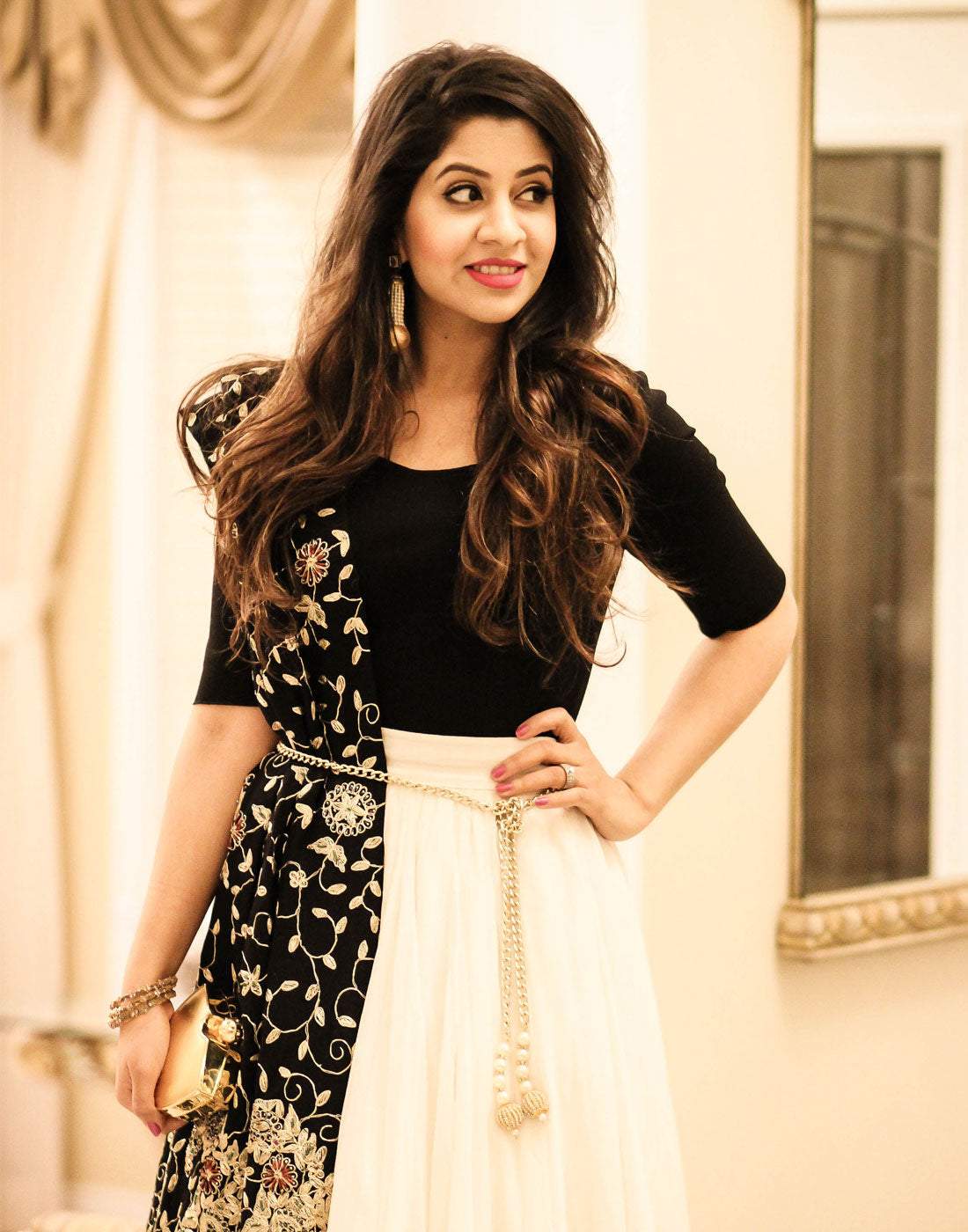 Hot Selling Designer Black and Off White lehenga