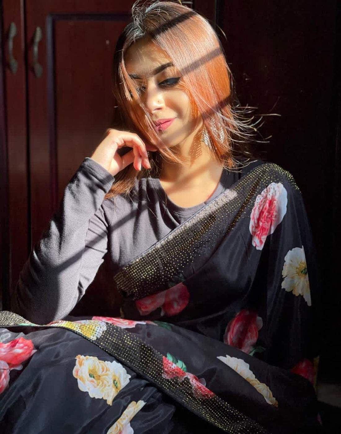 Handloom Silk Saree with Hand Paint and Golden Swarovski and Silk Blouse for Wedding