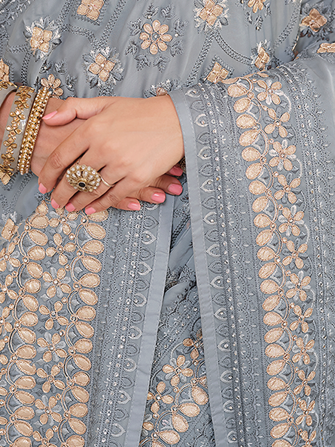 Grey Satin Georgette Saree With Unstitched Blouse