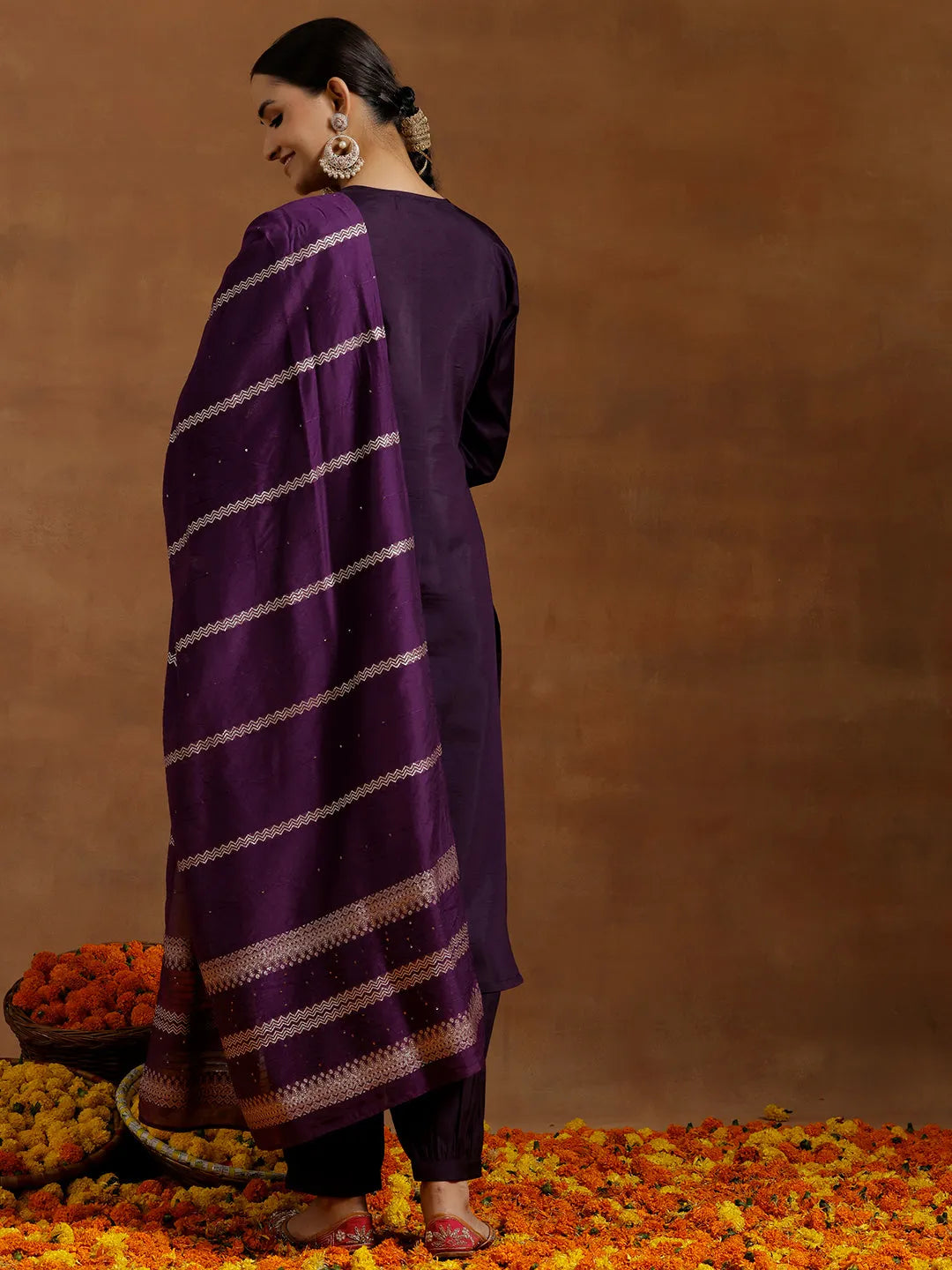 Gerua Purple Yoke Design Silk Blend Straight Suit With Dupatta