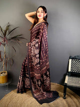 Coffee Brown Soft Georgette Printed Saree
