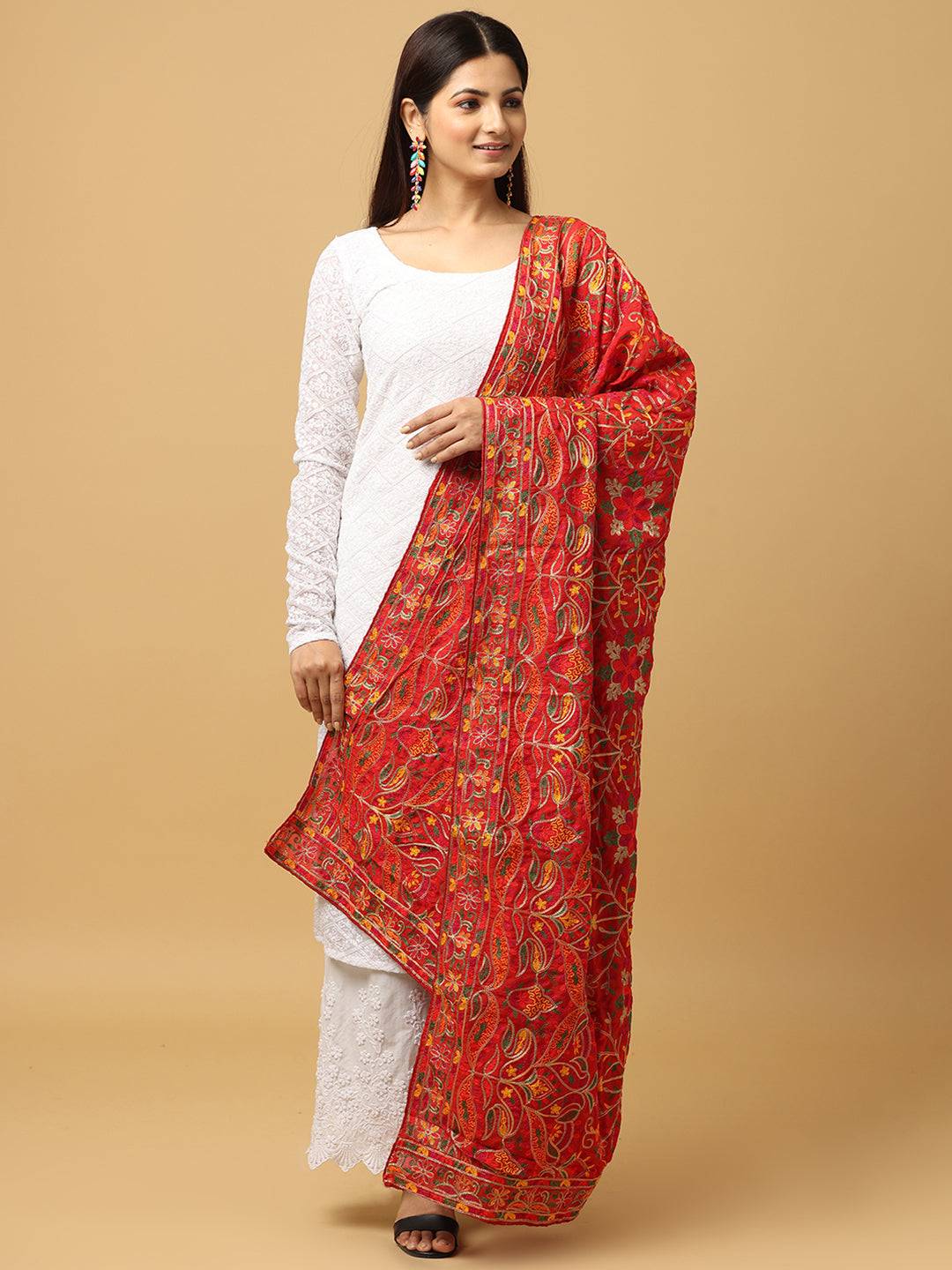 Red Traditional Floral Pashmina Dupatta