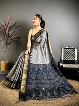 Black Pearl Ikkat Dola Silk Saree