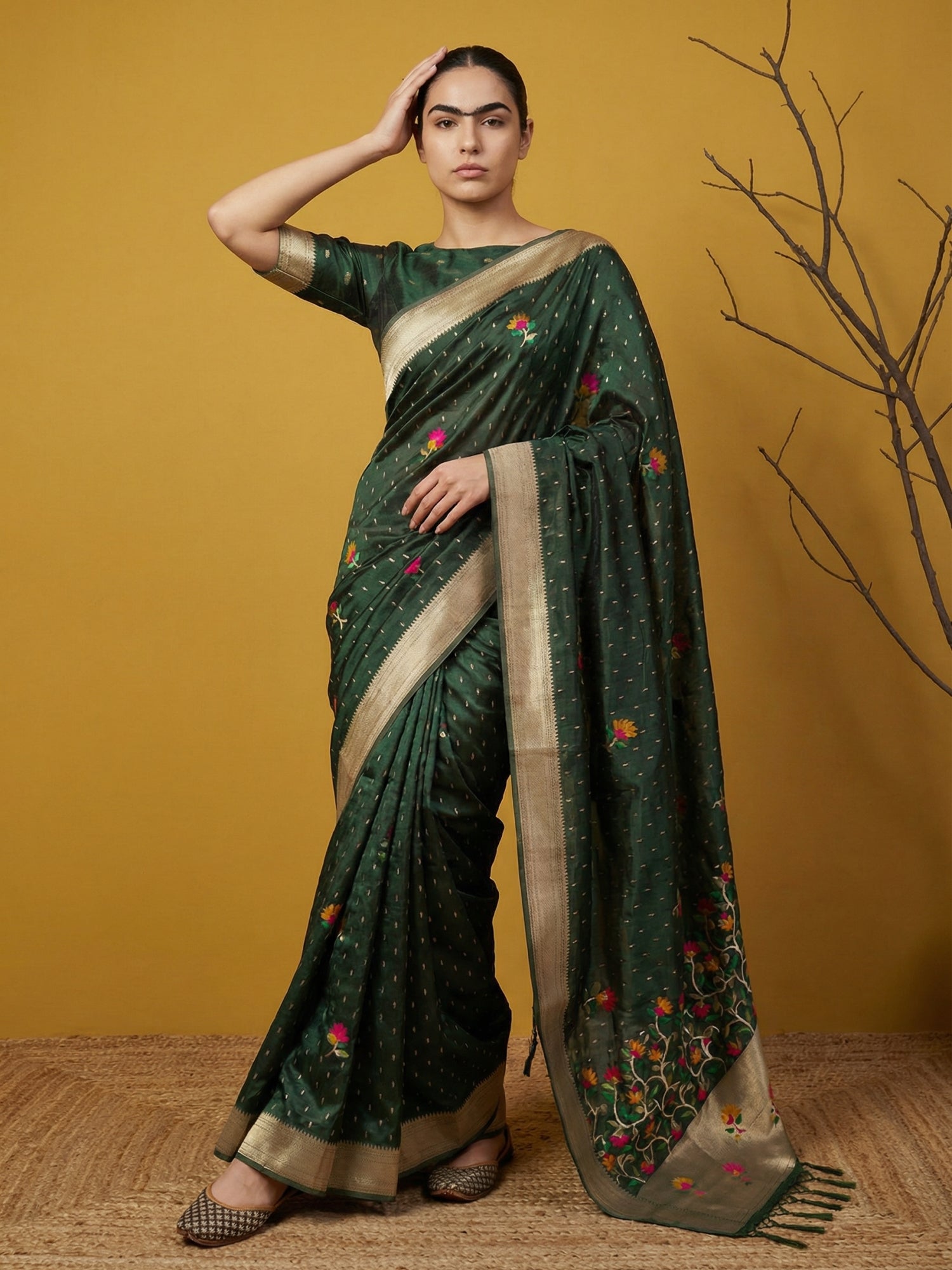 Soft Organza Meenakari Woven Saree with Jamdani Zari Pallu and Brocade Blouse Festive Wedding Party Wear Saree