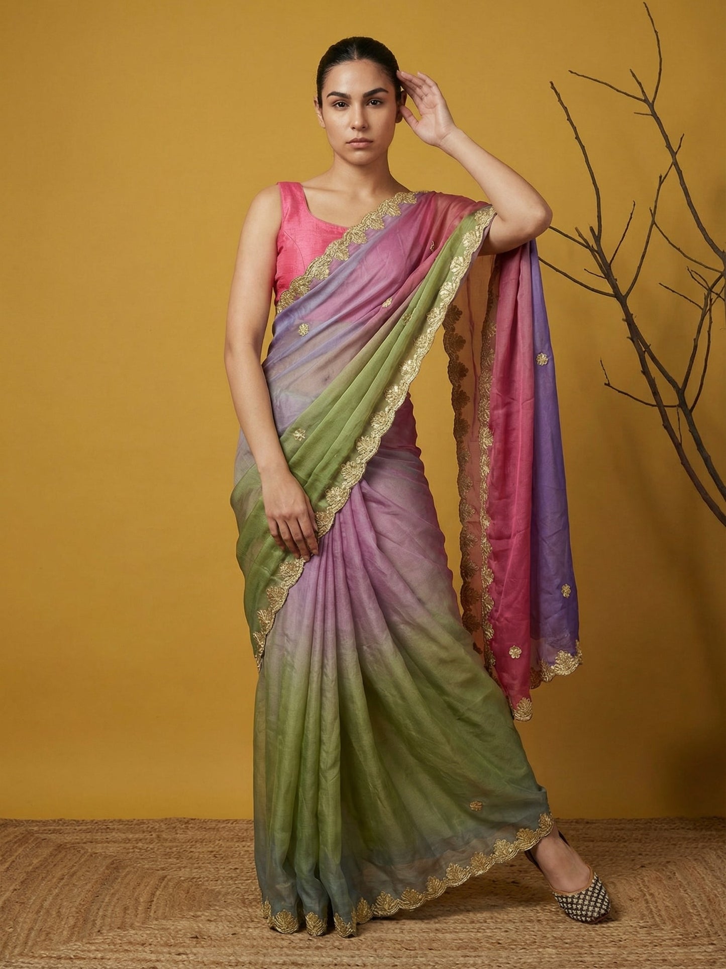 Fendy Satin Designer Saree with Gotapatti Work and Cutwork Piping Border Party Wedding Wear Saree