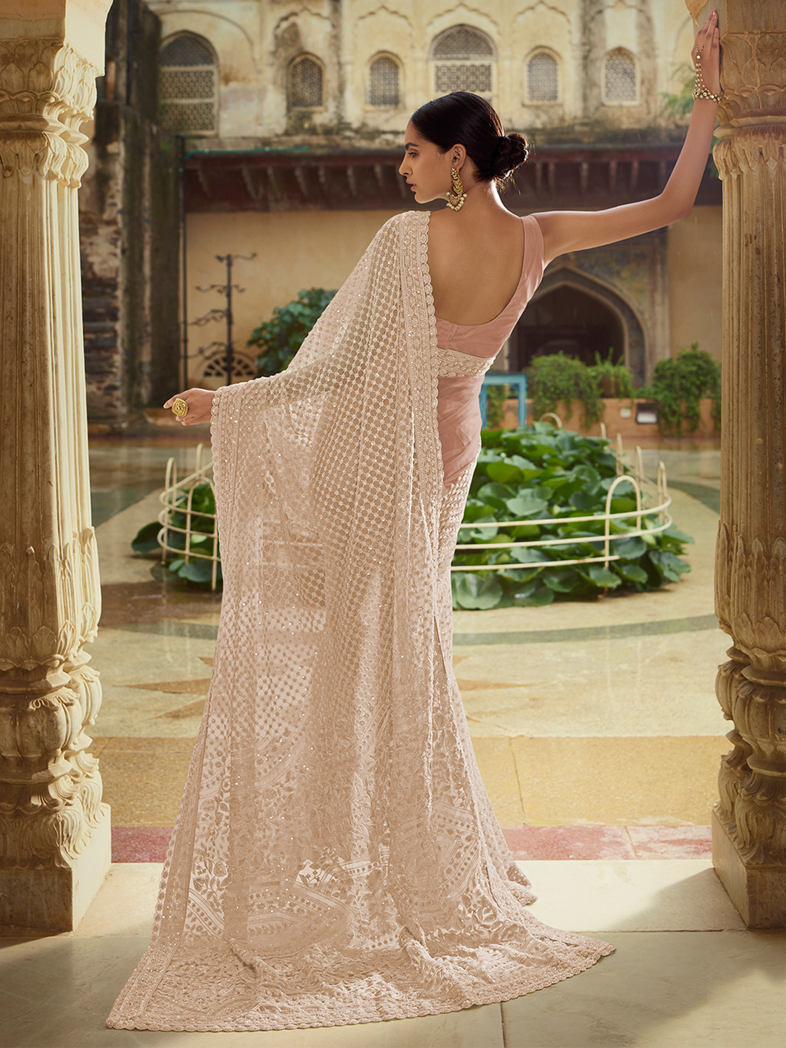 Lilac Soft Net Saree With Unstitched Blouse