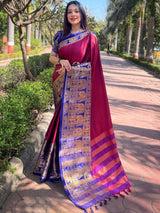 Aura Soft Silk Maroon Colour Saree With Self Weaving Broced Blouse