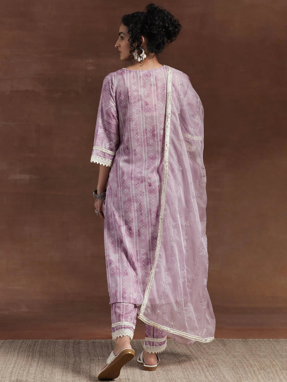 Mameraa Purple Printed Cotton Straight Suit With Dupatta