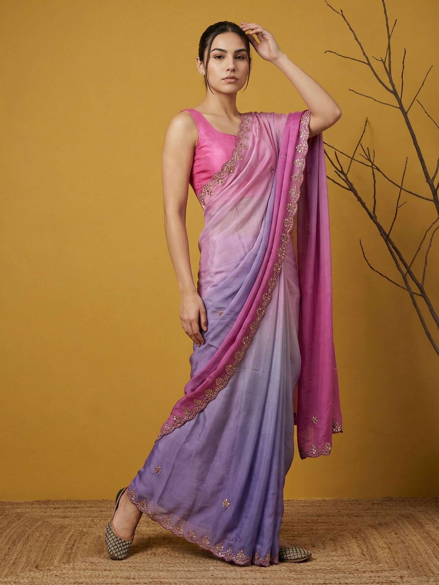 Fendy Satin Designer Saree with Gotapatti Work and Cutwork Piping Border Party Wedding Wear Saree