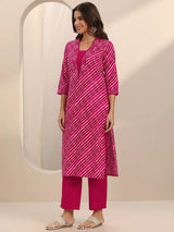 Libas Pink Printed Cotton Straight Suit Set With Dupatta
