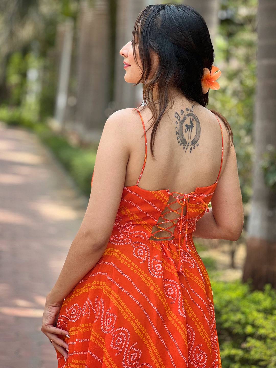 Portland Orange Bandhej Print Dress