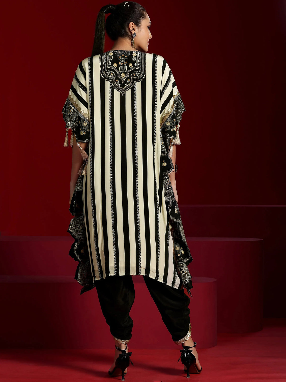 Mameraa Art Black Striped Silk Blend Co-Ords