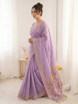 Lavender Premium Soft Muga Cotton Saree with Paithani Swan Meenakari Pallu