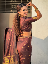 Coffee Brown Soft Silk Traditional Zari Woven Saree