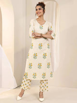 Libas Off white Printed Cotton Straight Kurta Set