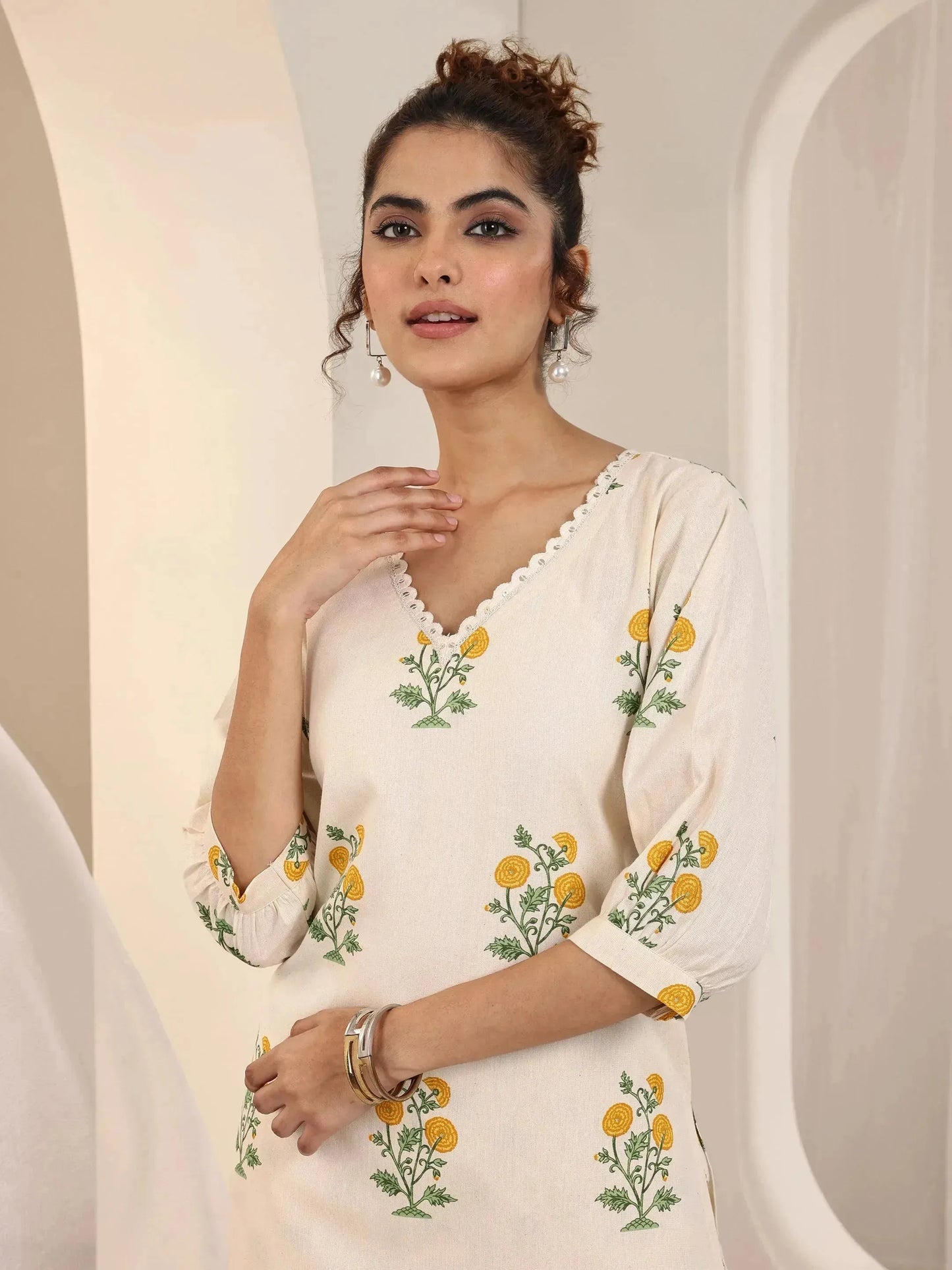 Libas Off white Printed Cotton Straight Kurta Set