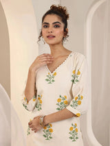 Libas Off white Printed Cotton Straight Kurta Set
