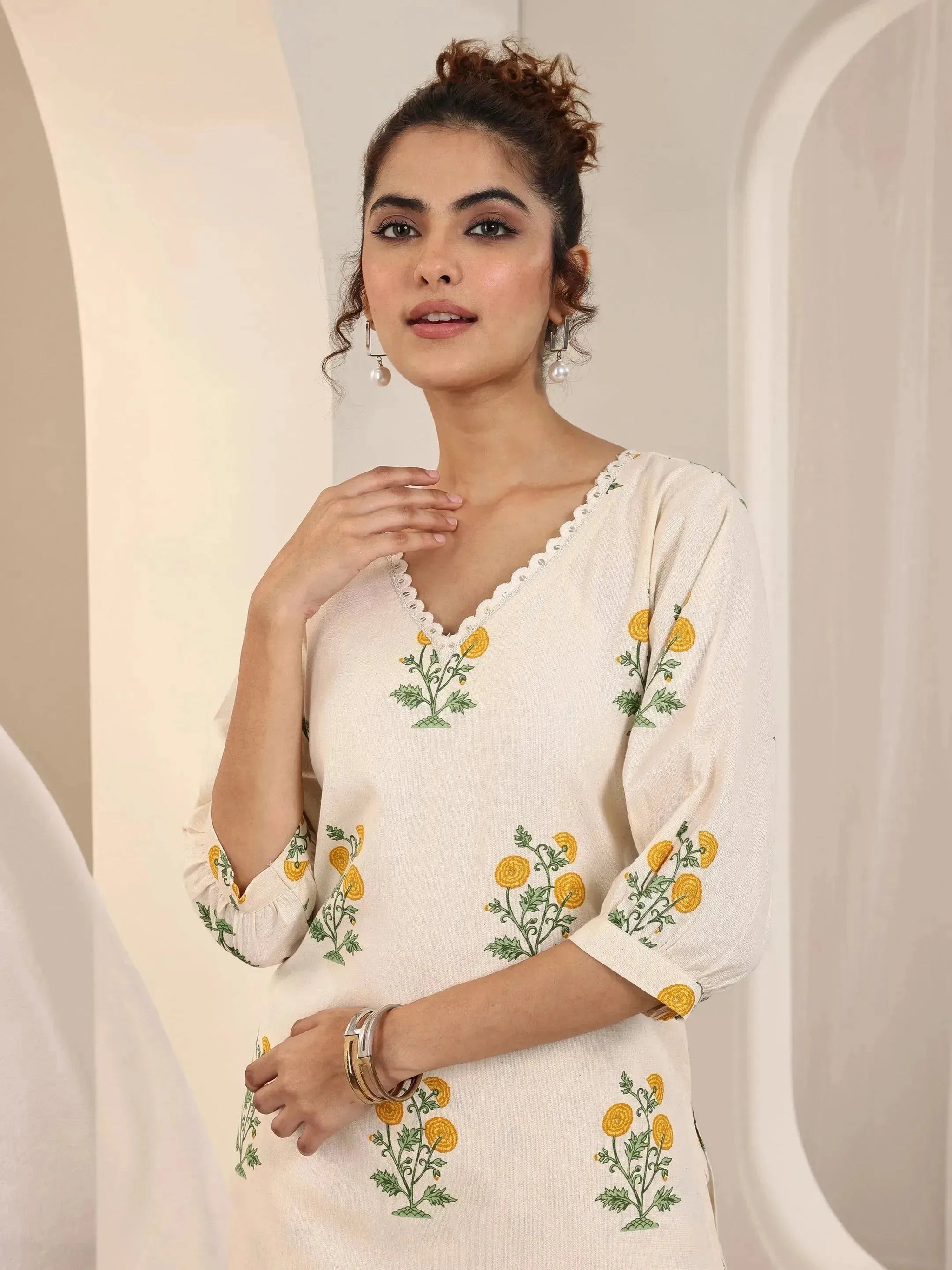 Libas Off white Printed Cotton Straight Kurta Set