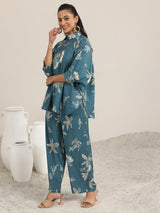 Libas Blue Printed Silk Blend Co-Ord Sets