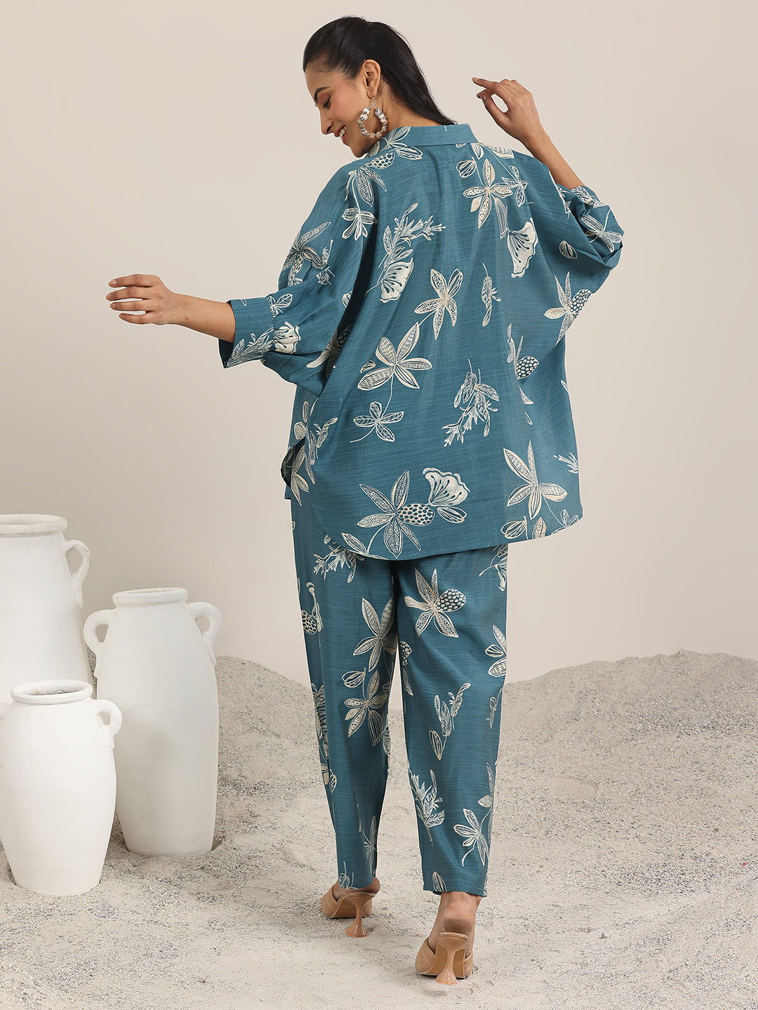 Libas Blue Printed Silk Blend Co-Ord Sets
