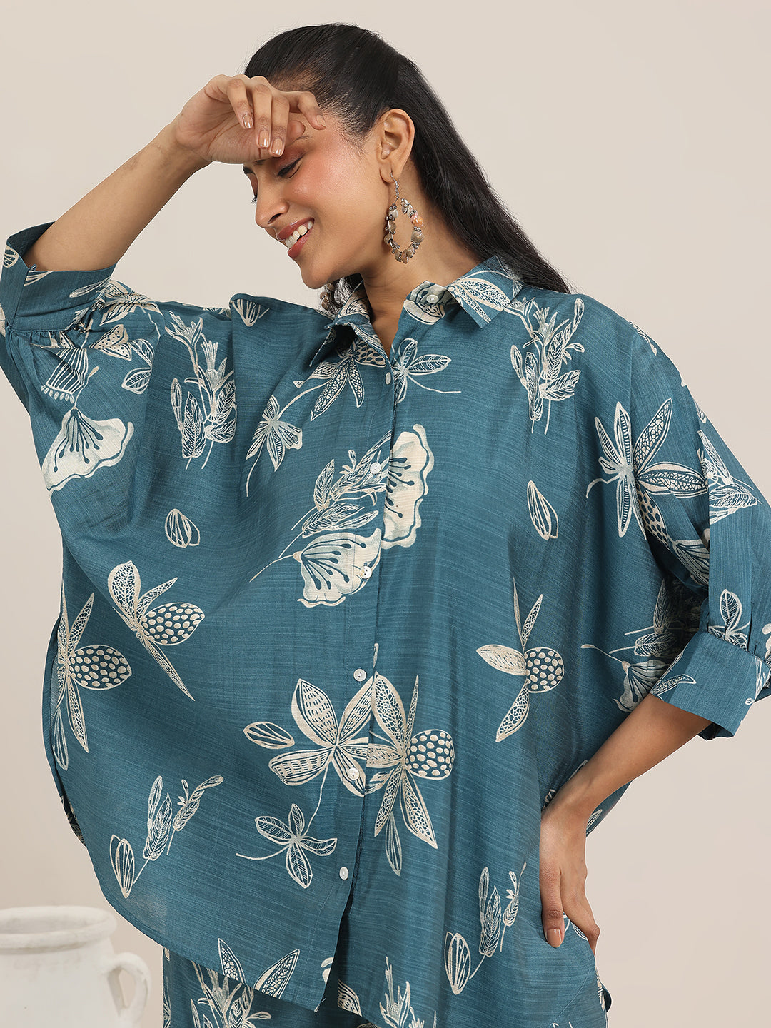 Libas Blue Printed Silk Blend Co-Ord Sets