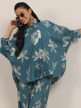 Libas Blue Printed Silk Blend Co-Ord Sets
