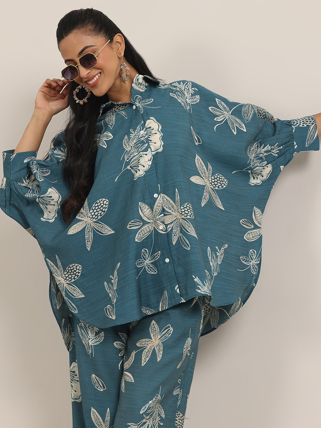 Libas Blue Printed Silk Blend Co-Ord Sets