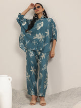 Libas Blue Printed Silk Blend Co-Ord Sets