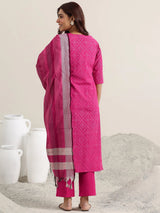 Libas Pink Printed Cotton Straight Suit With Dupatta