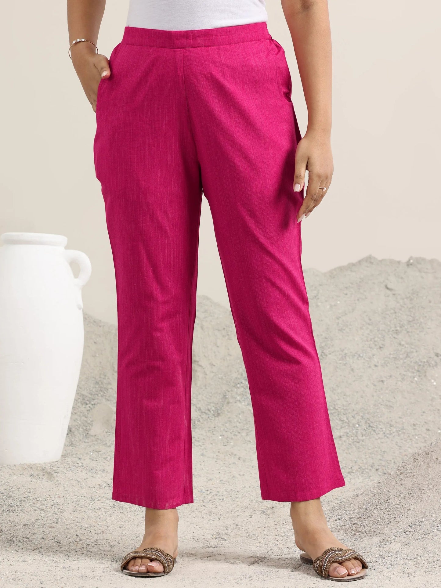 Libas Pink Printed Cotton Straight Suit With Dupatta