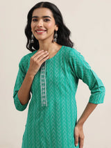 Libas Teal Woven Design Cotton Straight Suit With Dupatta