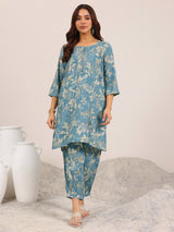 Libas Blue Printed Silk Blend Co-Ord Sets