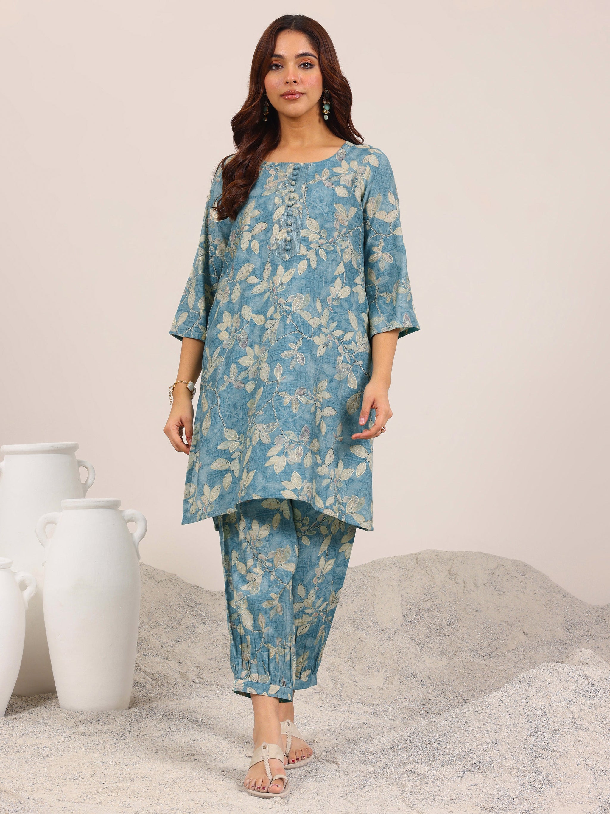 Libas Blue Printed Silk Blend Co-Ord Sets
