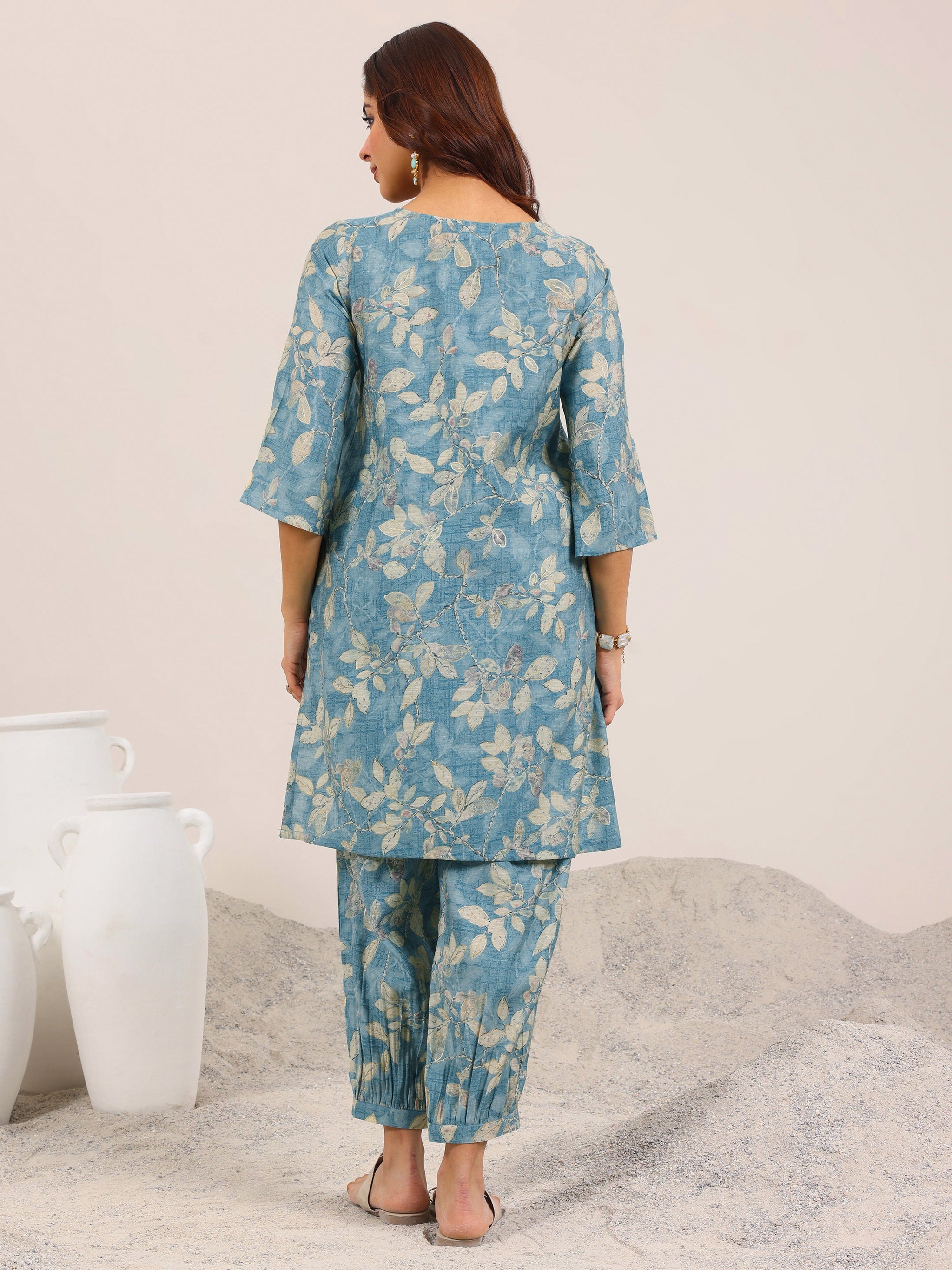 Libas Blue Printed Silk Blend Co-Ord Sets