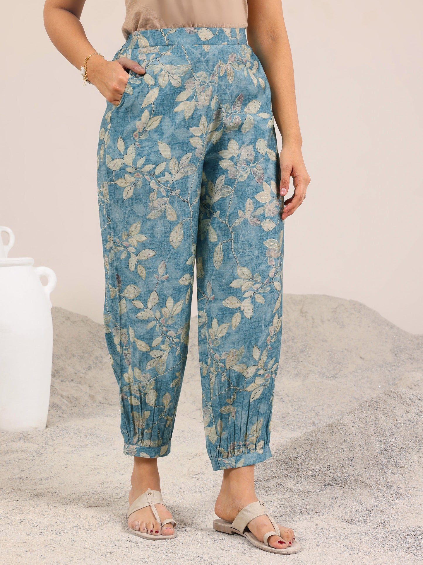 Libas Blue Printed Silk Blend Co-Ord Sets