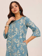 Libas Blue Printed Silk Blend Co-Ord Sets