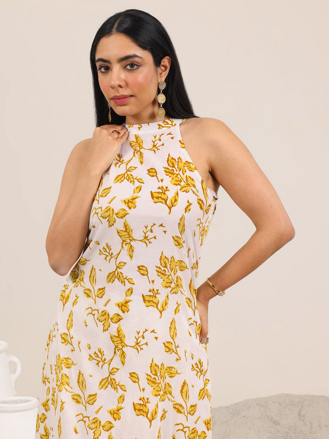 Mameraa Off White Printed Pure Cotton A-Line Kurta Set