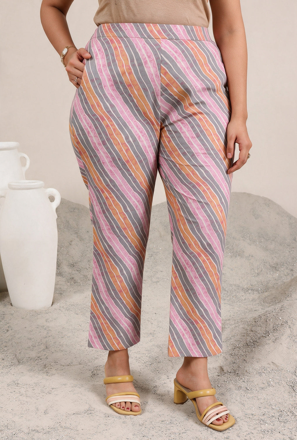 Plus Size Off White Printed Cotton Straight Kurta Set