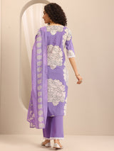 Libas Purple Printed Cotton Blend Straight Suit Set With Dupatta