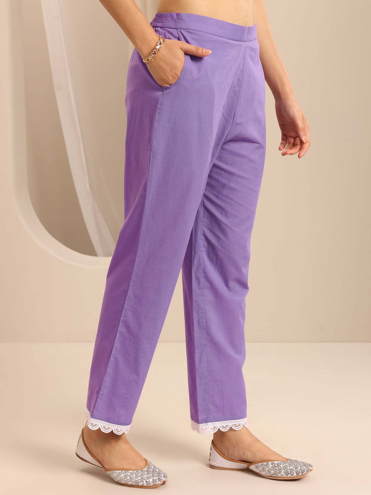 Libas Purple Printed Cotton Blend Straight Suit Set With Dupatta