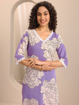 Libas Purple Printed Cotton Blend Straight Suit Set With Dupatta