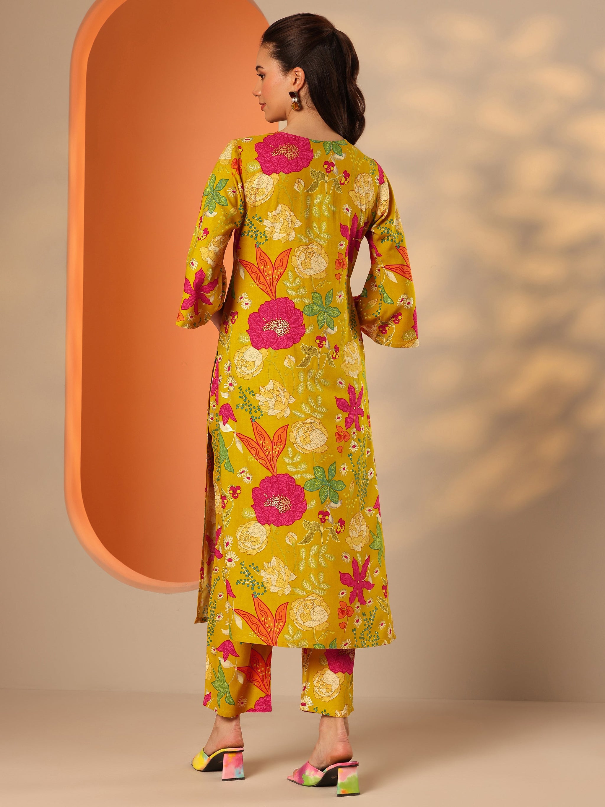 Libas Mustard Printed Rayon Co-Ord Sets