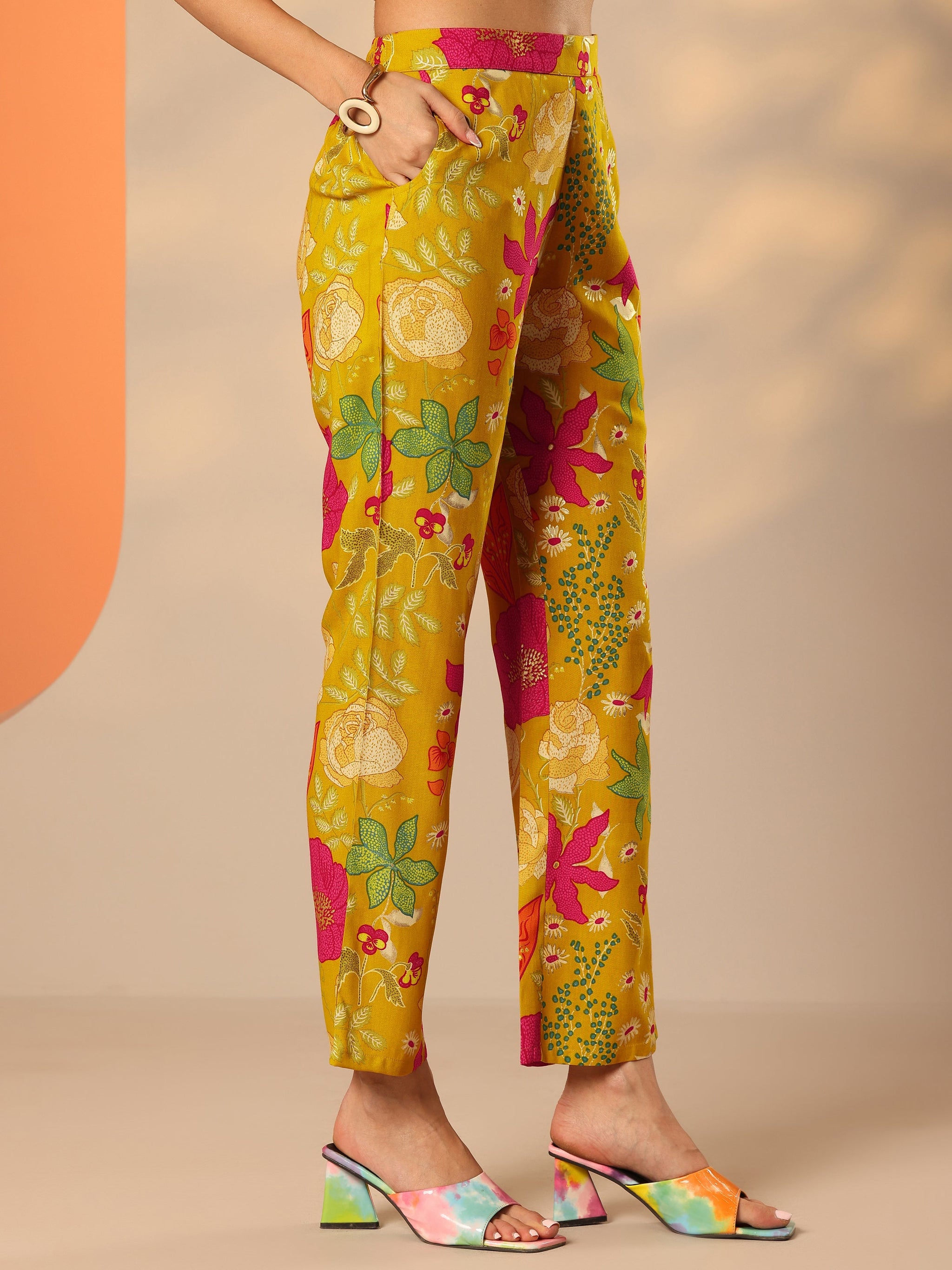 Libas Mustard Printed Rayon Co-Ord Sets