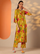 Libas Mustard Printed Rayon Co-Ord Sets