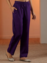 Gerua Purple Embroidered Silk Blend Straight Kurta Set