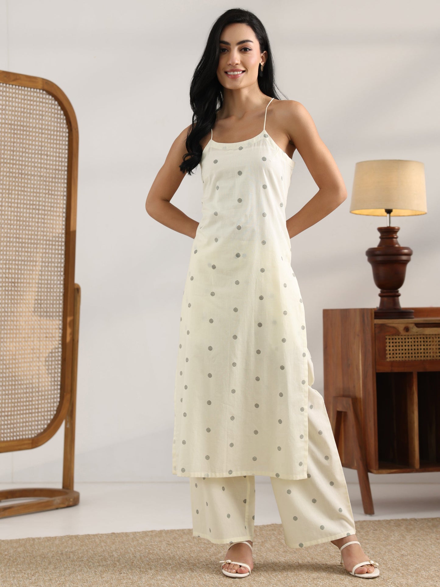Gerua Off White Printed Cotton Straight Kurta Set