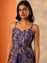Libas Purple Printed Silk Blend Straight Kurta Set
