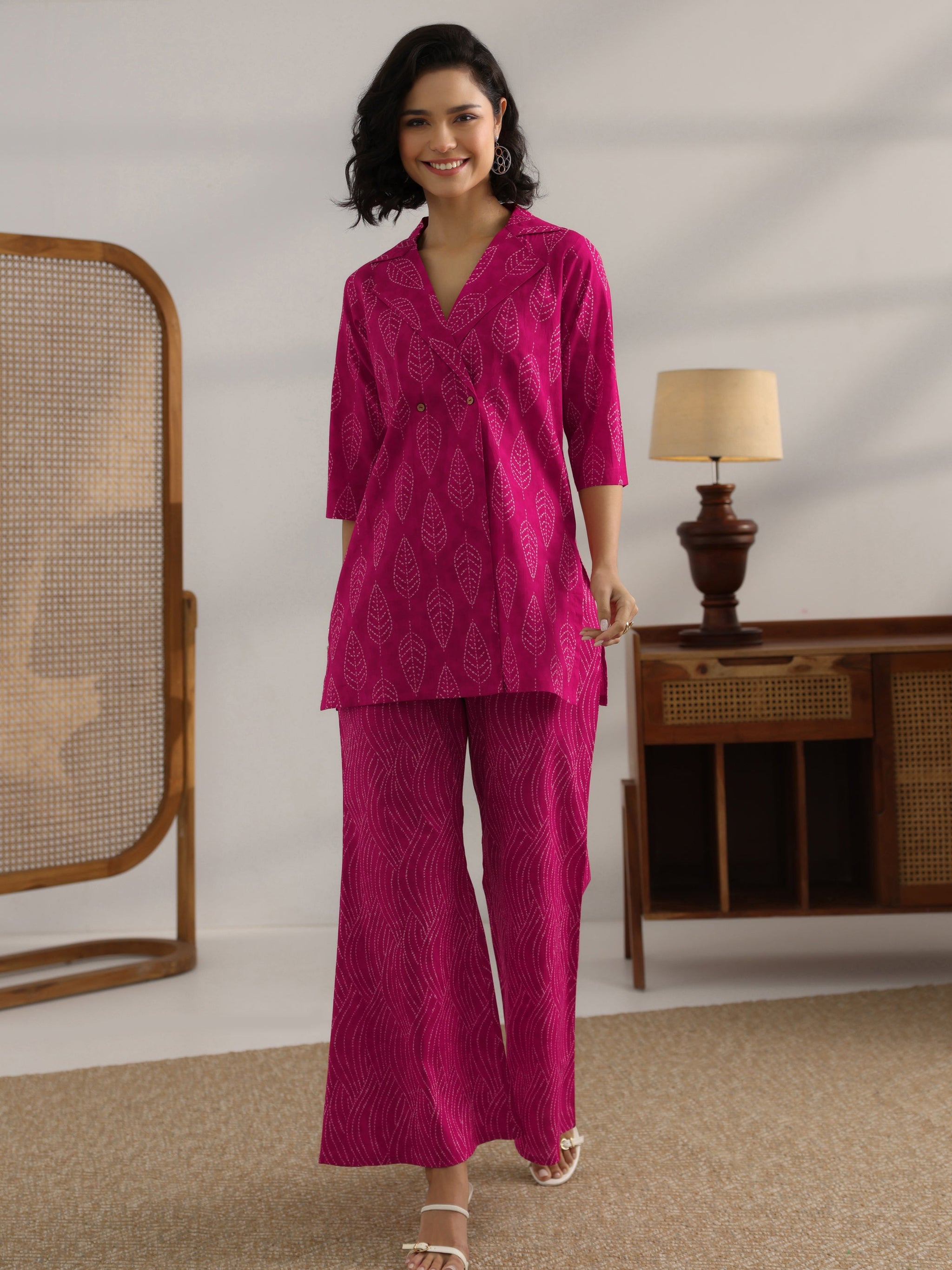 Libas Pink Printed Cotton Co-Ord Sets