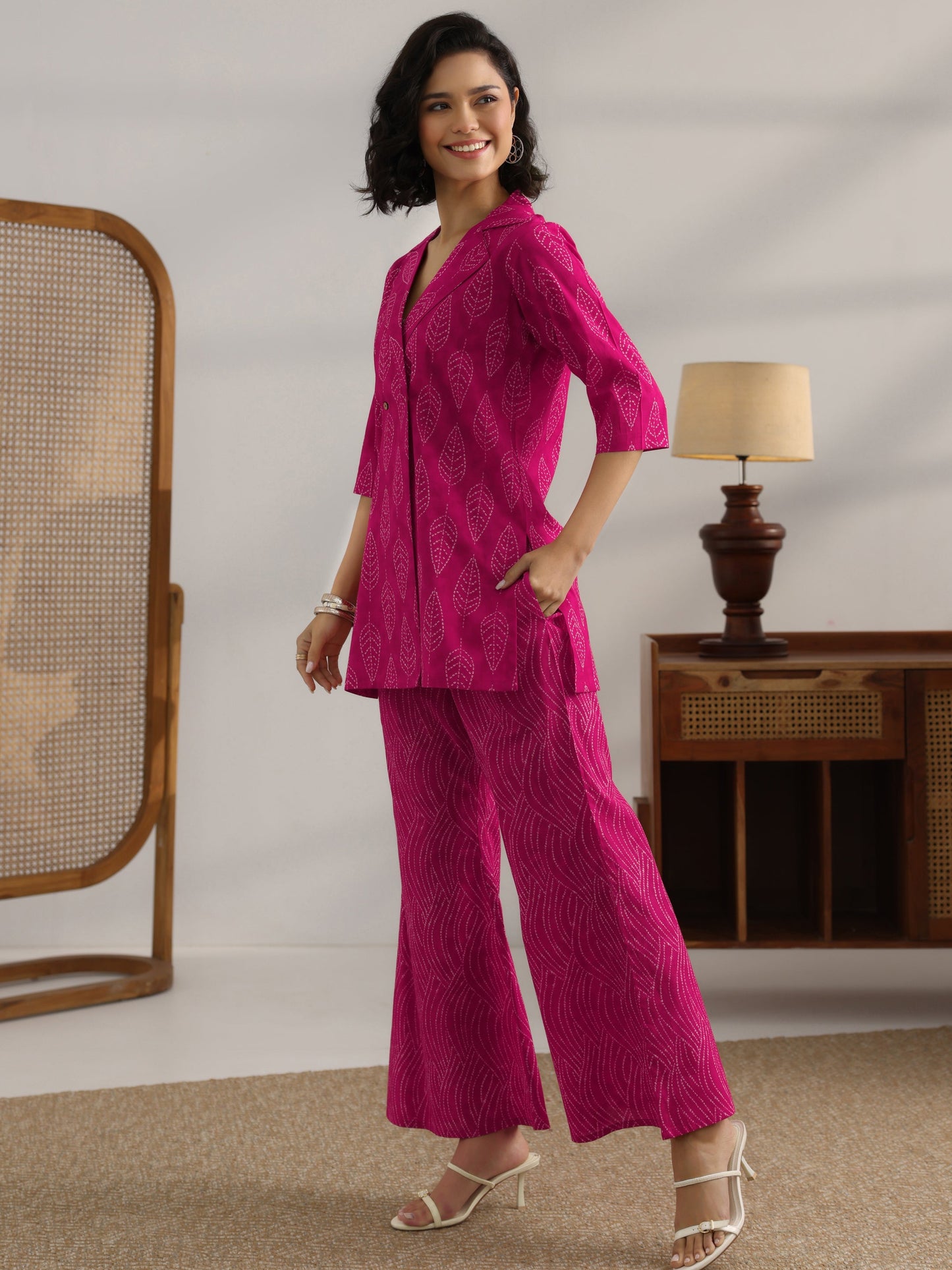 Libas Pink Printed Cotton Co-Ord Sets